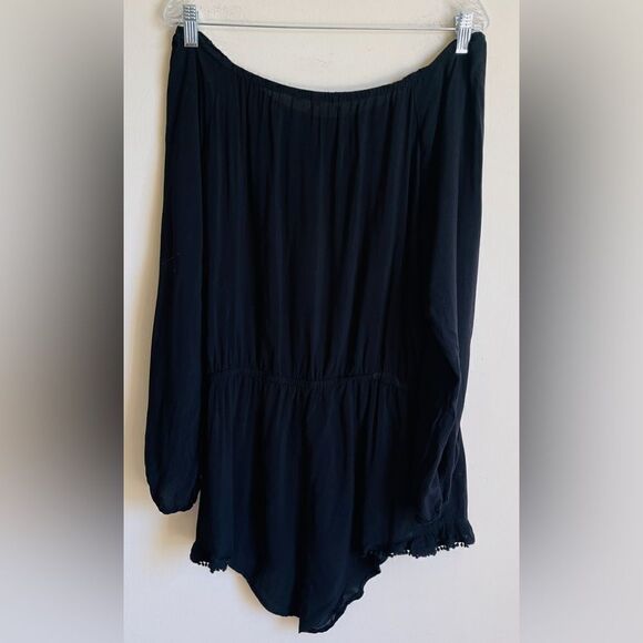 Victoria’s Secret Black Off Shoulder Tassel Sleep Romper Large - Picture 4 of 11